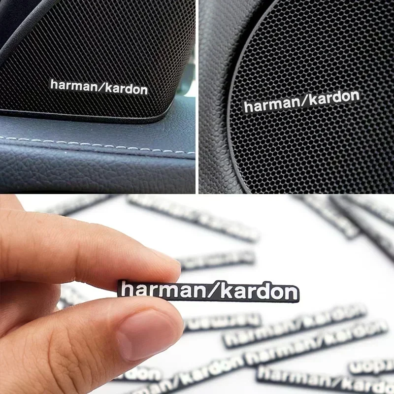 Pegatinas de Audio de coche Harman/Kardon de aluminio para BMW E39 E36 F30 E46 E90 E60 F10 F20 X5 E70 E53 E30 E92 E87 X3 E83 F25 X6 E71 F11 M