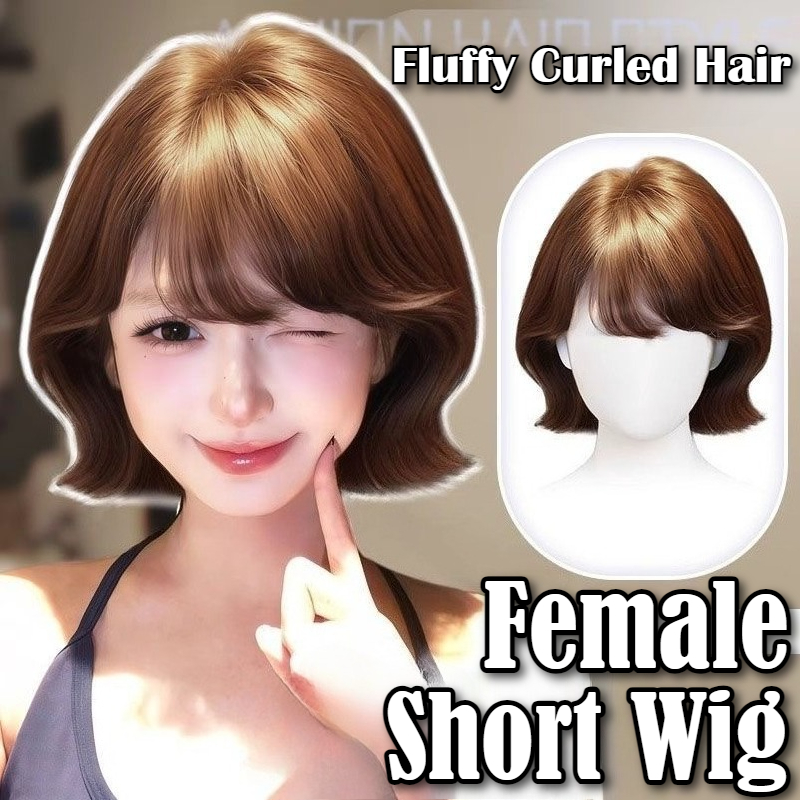 14-дюймовый корейский пушистый короткий вьющийся парик из натуральных коричневых синтетических волос, парик с имитацией волос для женщин, повседневная одежда, шиньон для косплея