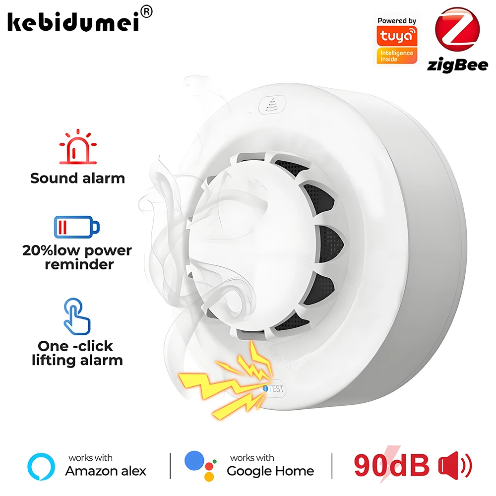 Tuya Smart Zigbee Smoke Detector Smart Home Real-time Monitoring Remote Alarm Notification App Control Works Need Zigbee Hub