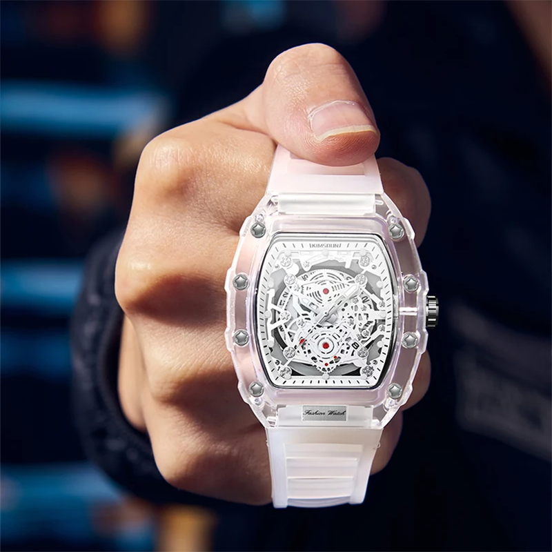 Montre pour hommes décontractée à la mode fonction calendrier lumineux bracelet en Silicone en forme de Tonneau boîtier Transparent hommes montre à Quartz Reloj