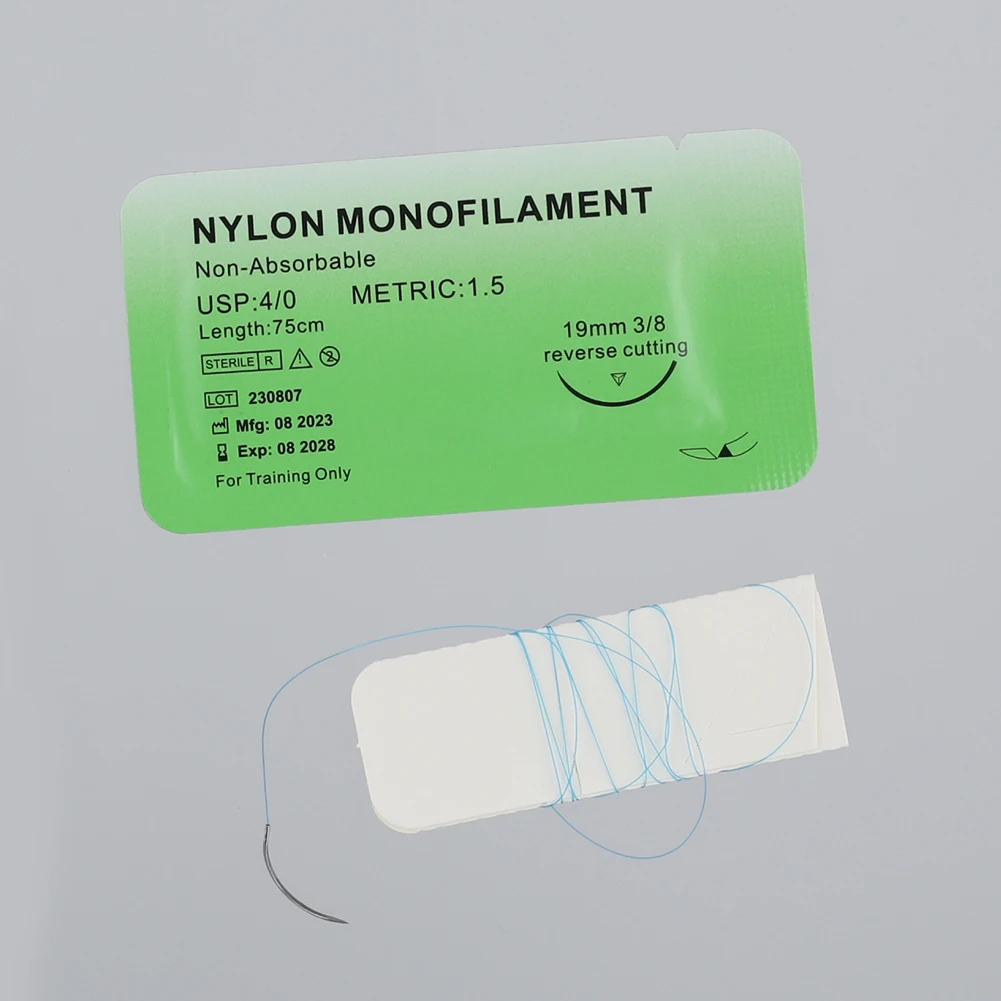 1–100 Stück 4/0 medizinisches Monofilament-Nylon, einzeln verpackt, Veterinär-Übungs-Naht-Sets für Naht-Lehrübungen