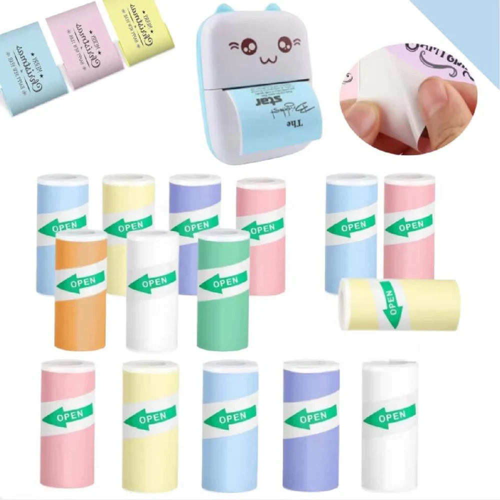 Kleurrijke Label Sticker 57*25 MM zelfklevende Papierrol Label Sticker Foto Inktloos Afdrukken Draagbare Mini Printer thermisch Papier