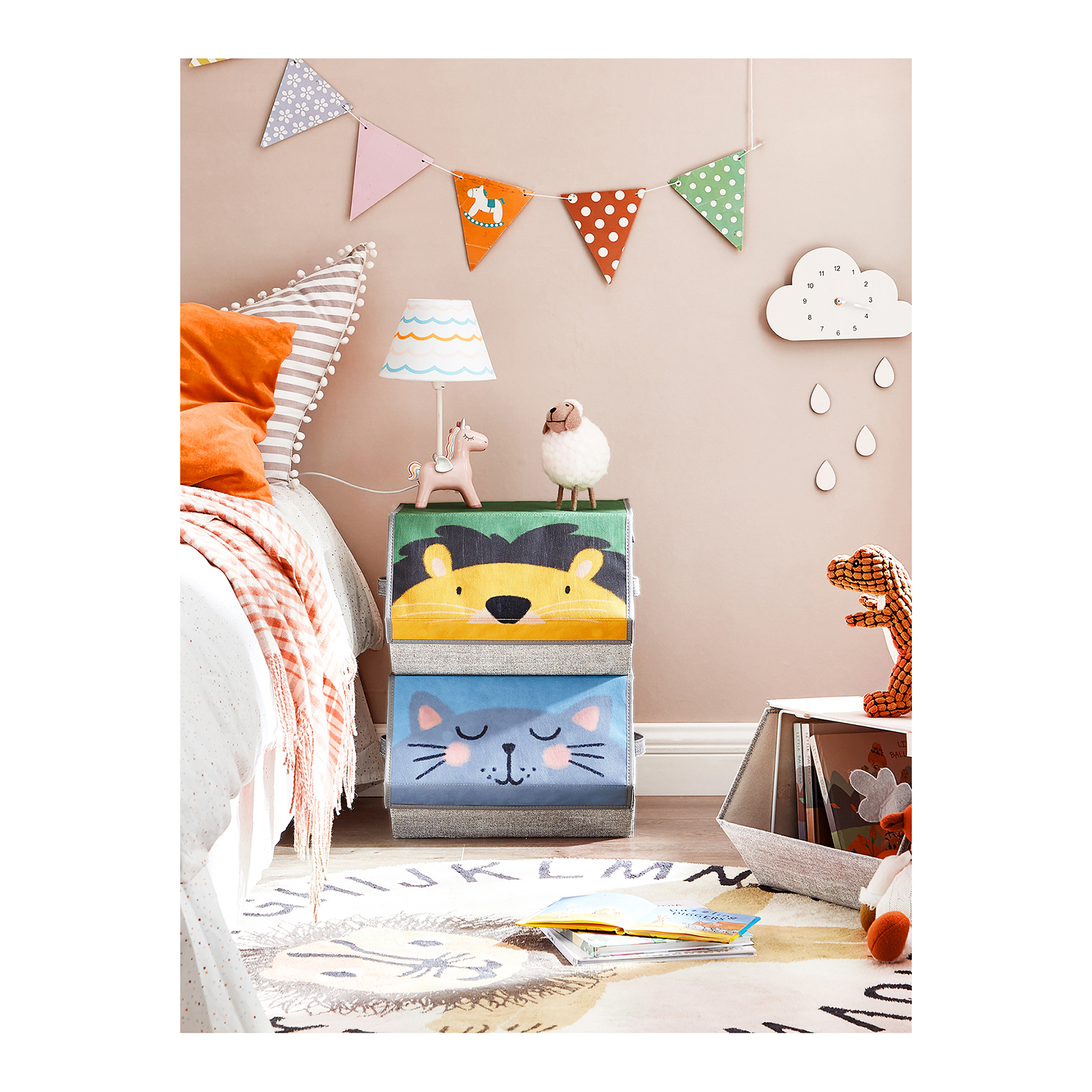 SONGMICS Organizadores de almacenamiento para niños: Juego de 3 cajas de juguetes con asas apilables, tapa magnética. Para habitación de niños, sala de juegos