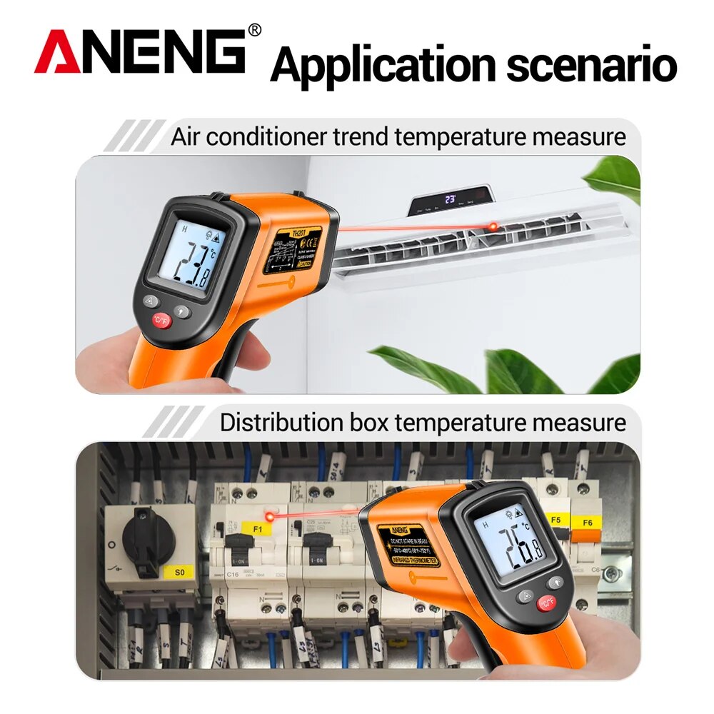 ANENG TH201 Celsius pantalla termómetro infrarrojo Digital higrómetro de pistola de medición de temperatura sin contacto altamente sensible