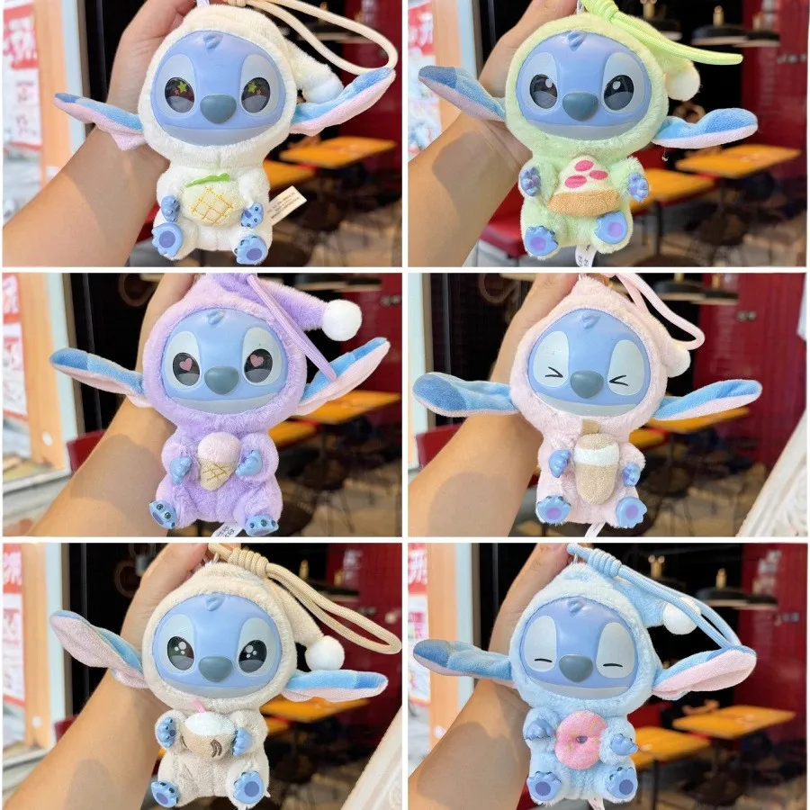Kawaii Stitch Eat Something Before Sleep Key Chain Cute Plush Toys Schoolbag Accessory Decoration Birthday present