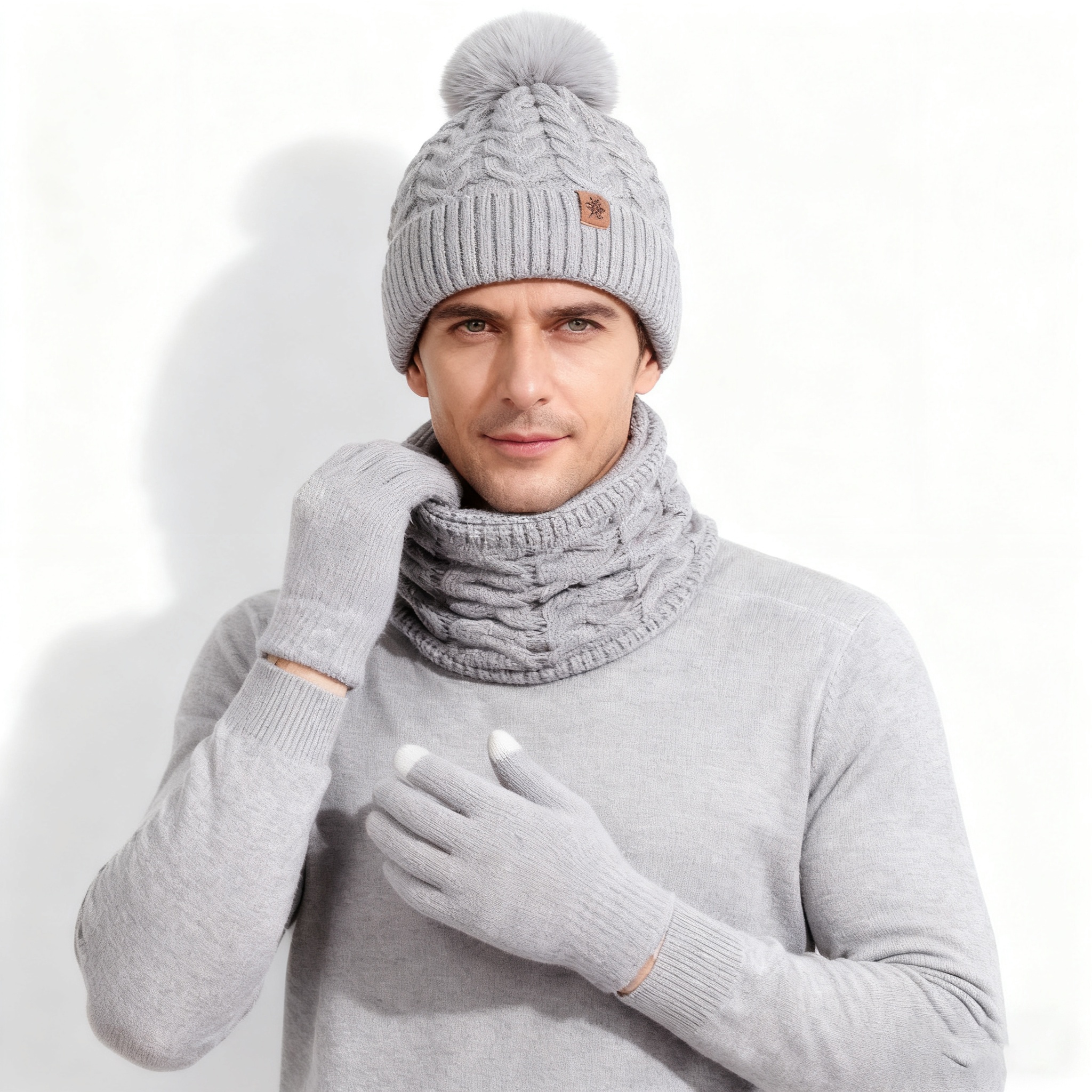 Conjunto de invierno de 3 piezas: gorro de punto, guantes con pantalla táctil y bufanda de collar convertible, gorro de invierno, bufanda y guantes