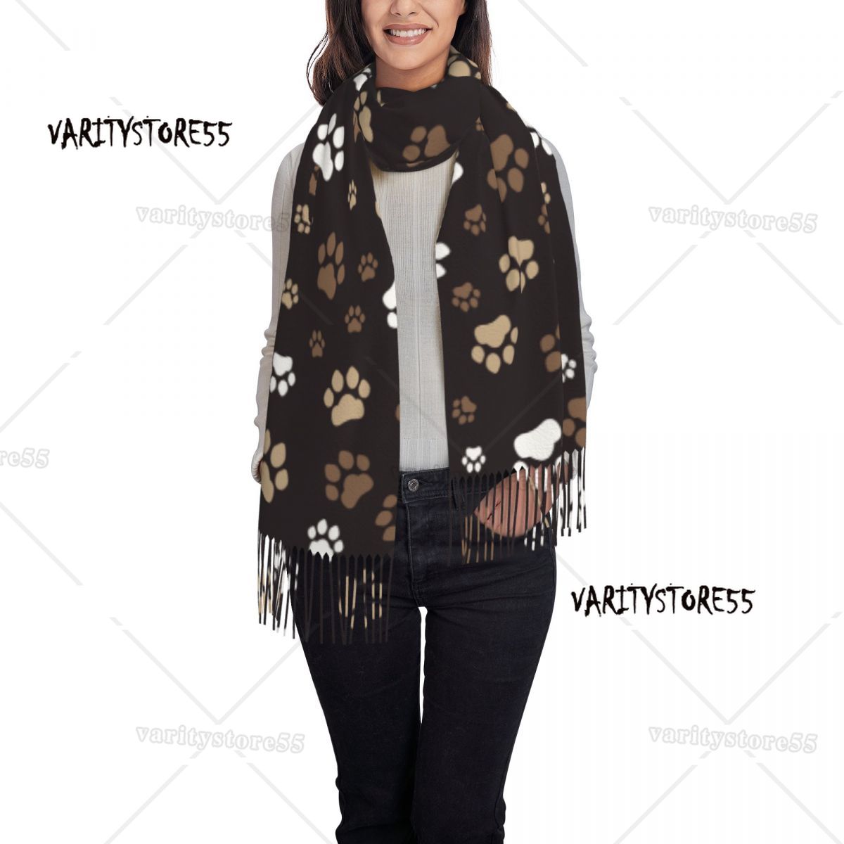 Bufanda con estampado personalizado de huellas de animales para hombre y mujer, bufandas cálidas para invierno y otoño, chales