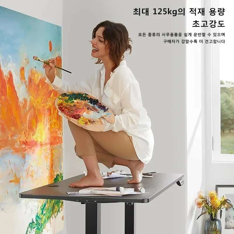 Mesa de pé ajustável em altura com suporte para copos, estação de trabalho ergonômica ecológica para aprendizagem em casa, botões de memória para escritório