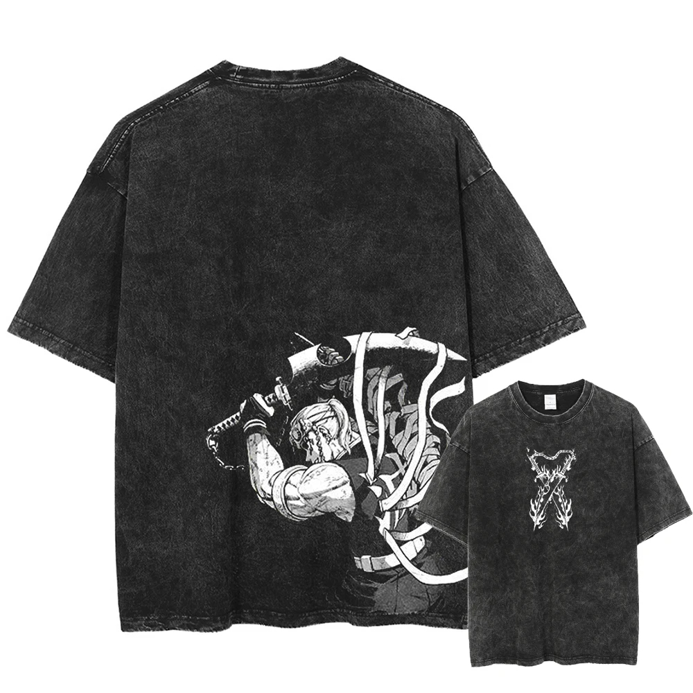 Männer Säure T-shirt Streetwear Übergroßen Japanischen Anime Grafik T Shirt Sommer Gewaschen Schwarz T-shirt Harajuku Baumwolle Tees Tops