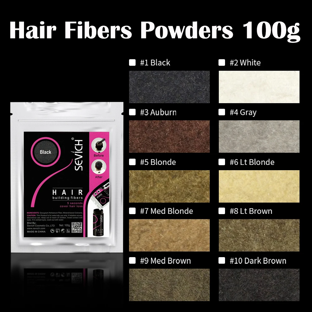 Sevich fibra de cabelo 100g queratina fibra de cabelo espessamento em pó spray de fibra de construção de cabelo pó de recrescimento instantâneo perda de cabelo esconder