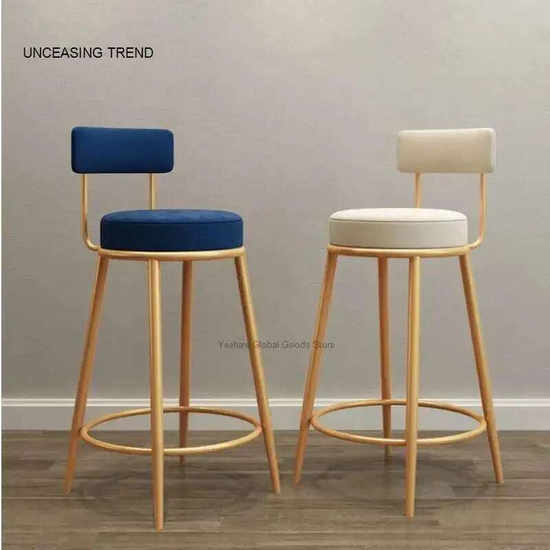 Sillas de bar nórdico, taburetes altos de arte del hierro moderno, taburetes de bar con respaldo de cocina, silla de terciopelo para cafetería, taburetes de trabajo, muebles para el hogar