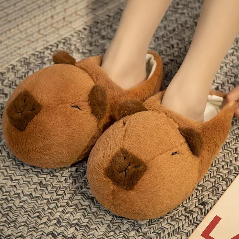 Bonito dos desenhos animados capivara chinelos de algodão meio envoltório salto casa macio antiderrapante quente respirável sapatos de pelúcia interior chinelos de casal