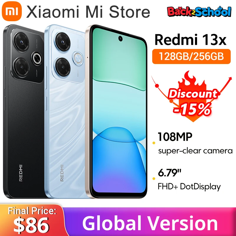 Versão global xiaomi redmi 13x smartphone mtk helio g91 ultra 108mp câmera super clara 6.79 "fhd + display 33w carregamento rápido
