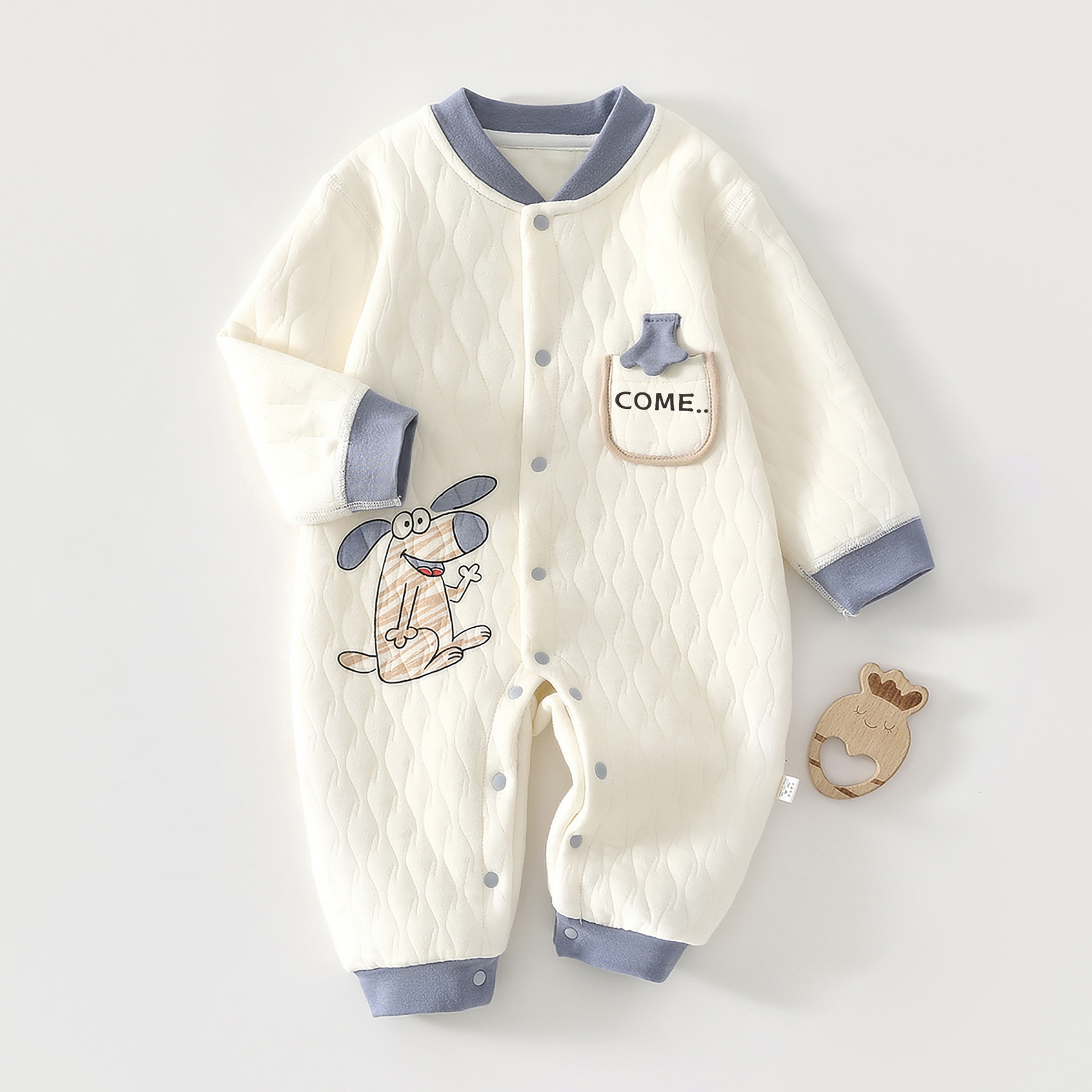 Baby Jumpsuit, Autumn Thick Cotton Jacket, Three-layer Warm Clothes for Newborns 0-18 Months Crawling Clothes for Young Children