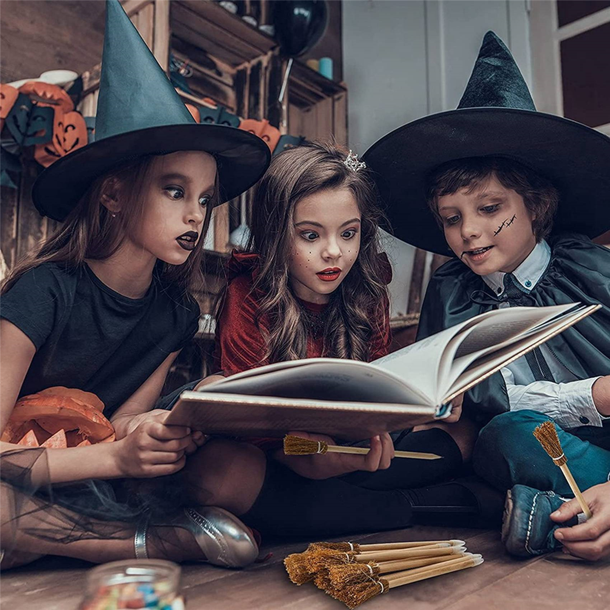 ハロウィーン用の魔女ほうき鉛筆、ボールペン、ほうき、好意、小道具の書き方、12個