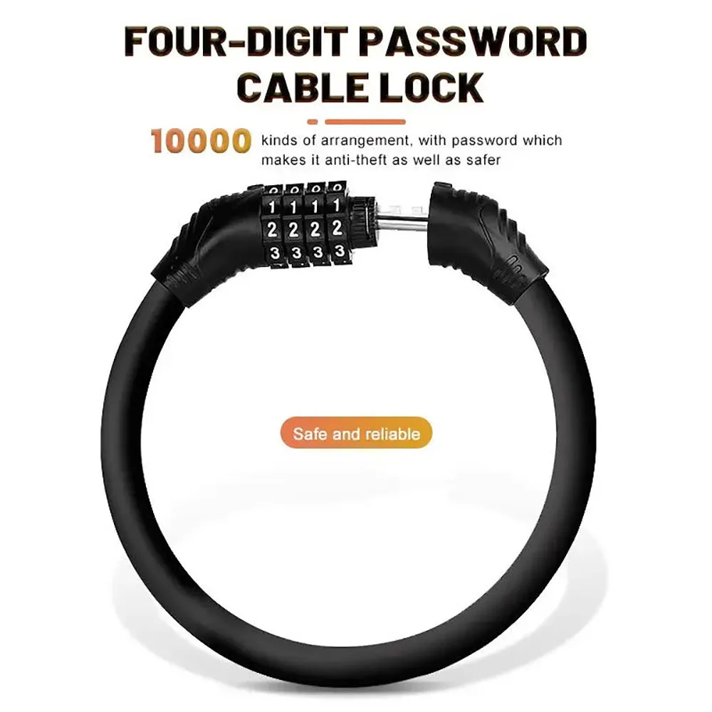 Lucchetto antifurto per cavo per bicicletta con 4 codici digitali Serrature di sicurezza in acciaio inossidabile Lucchetto con codice combinato portatile