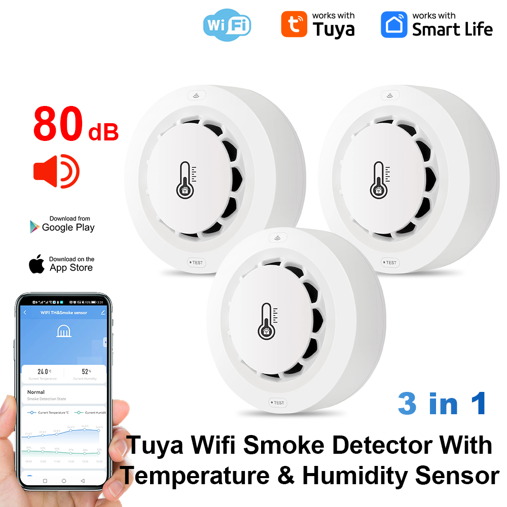 Tuya Wifi BT Zwei Verbindung Rauchmelder Temperatur Feuchtigkeit Messgerät 80dB Sound Alarm Remote Push-Alarm Funktion