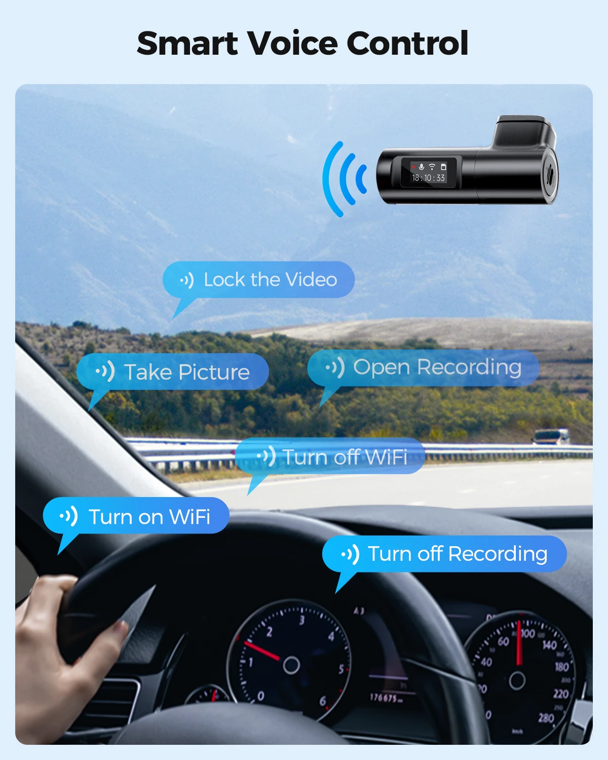 AZDOME M330 coche DVR 1296P cámara de salpicadero Control de voz inteligente WiFi aplicación gratuita sensor G registro de emergencia Monitor de estacionamiento grabación en bucle