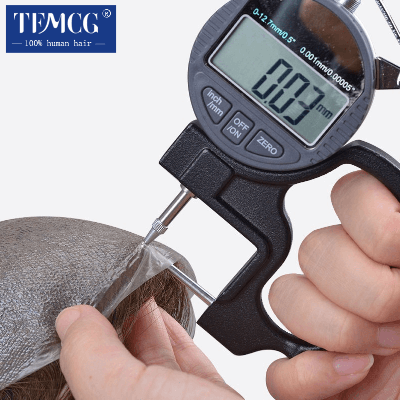 Männliche Haarprothese, unsichtbarer Haaransatz mit ultradünner Haut, 0,03 mm Toupet, Herrenperücke, 100 % Echthaar-Ersatzsystem, männliche Perücke