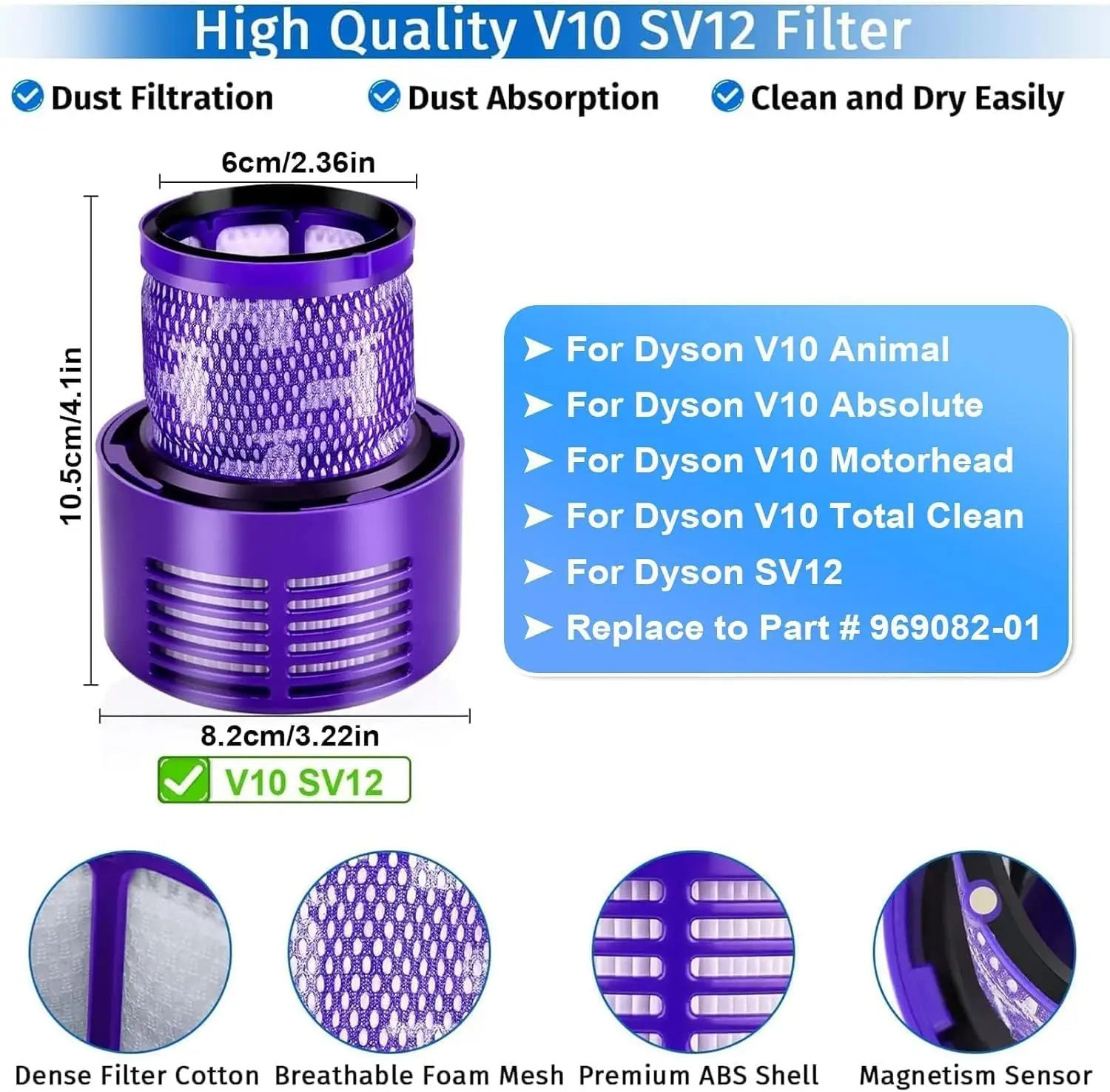 For Dyson V10 SV12 Filter Hepa Accessories Robot vacuum cleaner washable filter Replacement cleaning Spare Parts