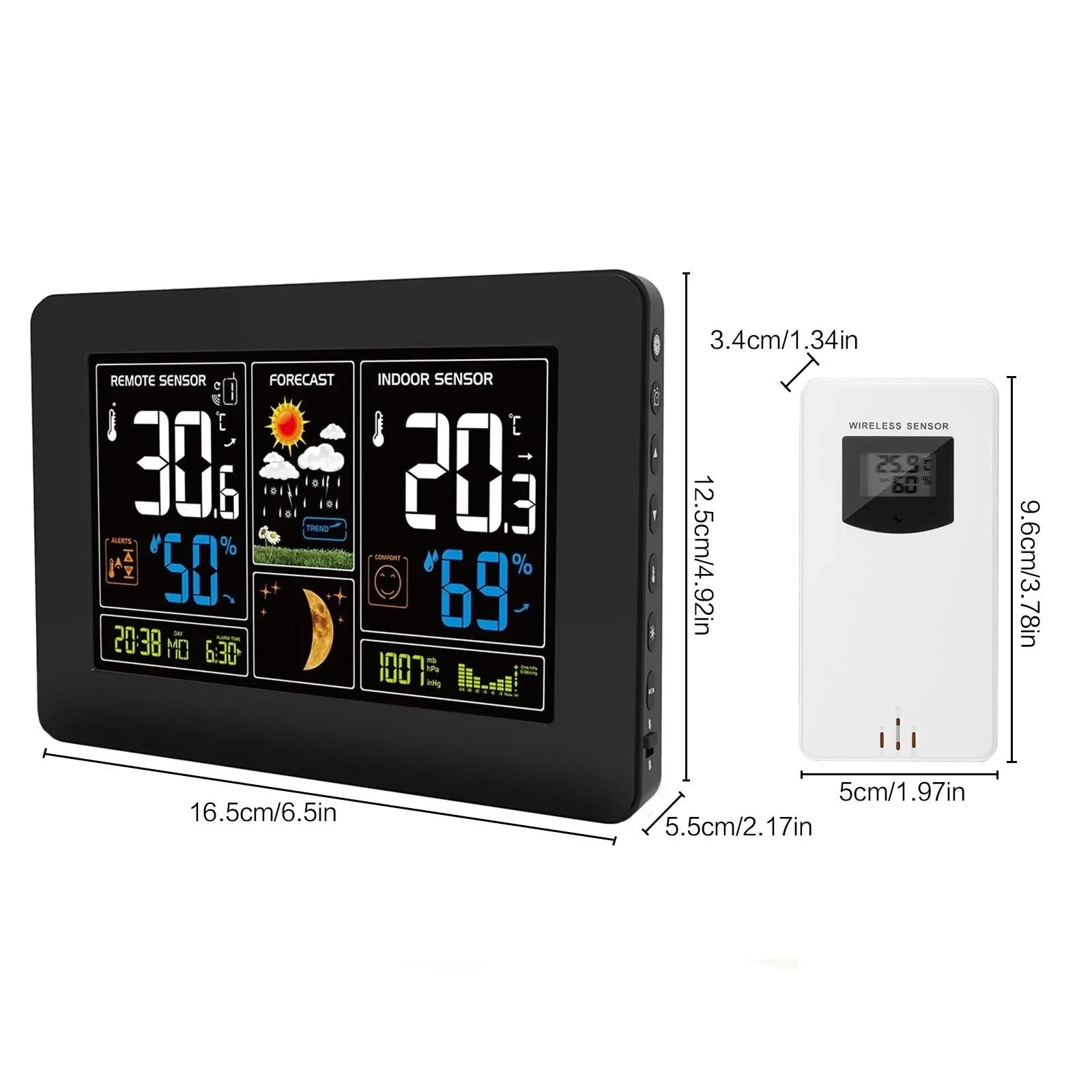 Reloj meteorológico digital en color con sensor inalámbrico para exteriores: monitor de temperatura interior/exterior en tiempo real