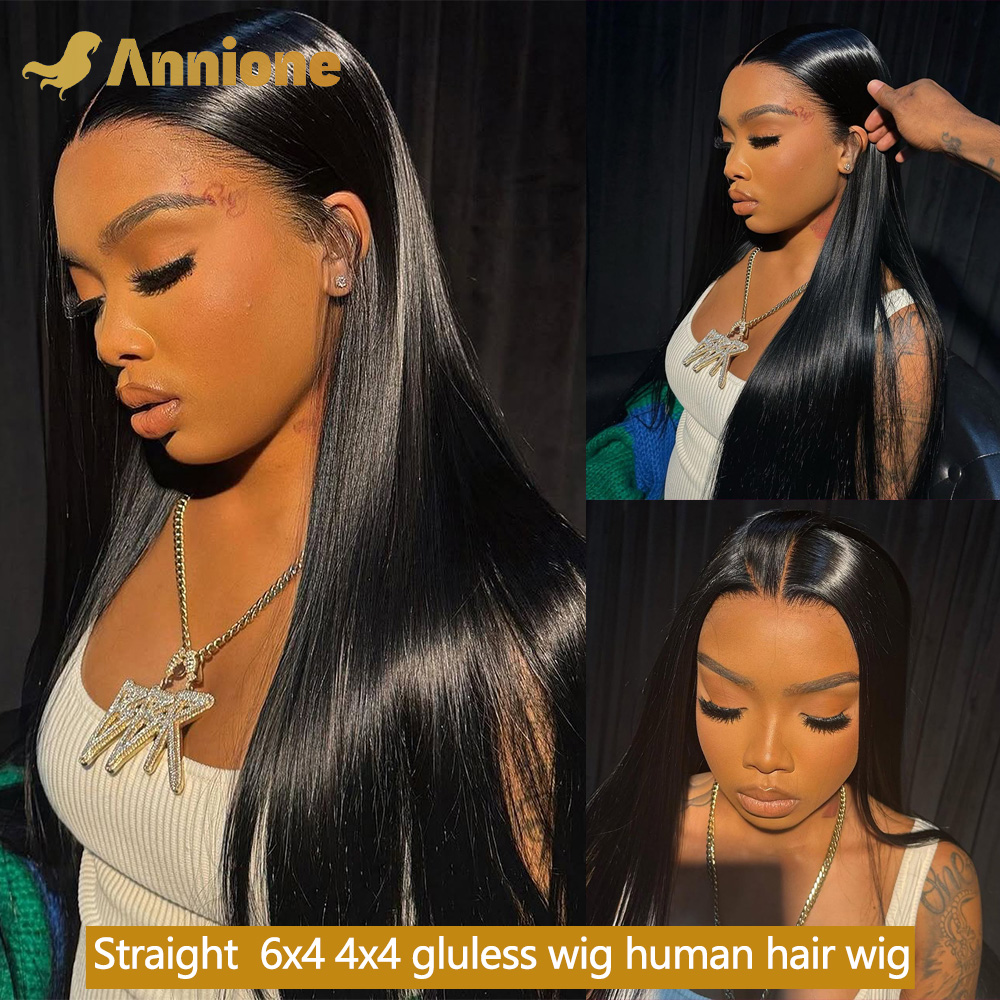 30 inch Glueless Wigs Human Hair Ready To Wear 6X4 Brazilian Straight HD Lace Front Human Hair Wig 100% Human Hair Wigs Glueless