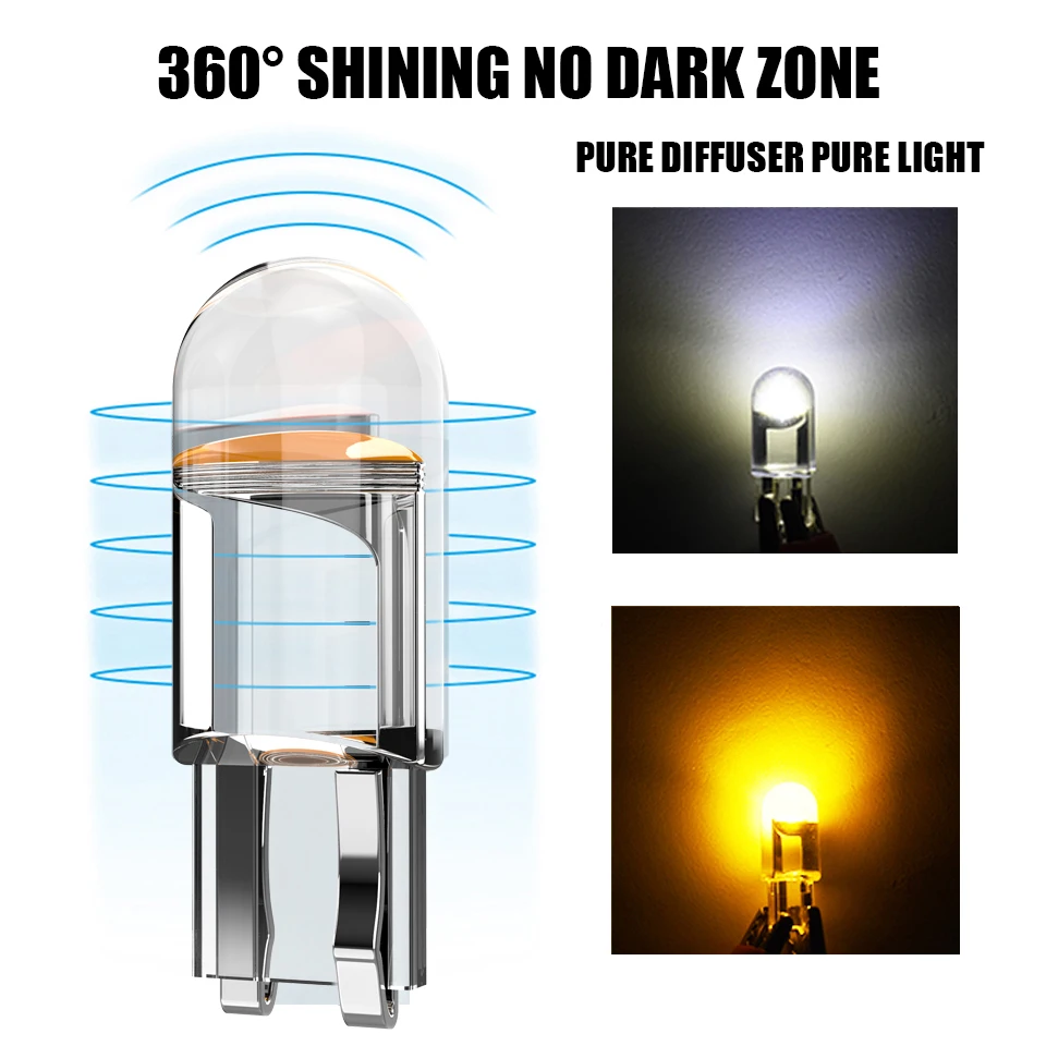10x2021 más nuevo W5W Led T10 luz de coche COB vidrio 6000K blanco Auto automóviles lámpara de matrícula cúpula lectura DRL estilo de bombilla 12V