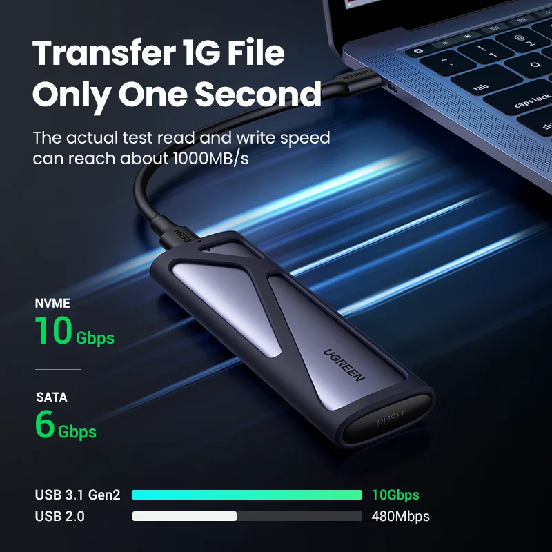 Корпус UGREEN M.2 NVMe SSD, двойной протокол NVMe SATA к USB 3,1 Gen2 10 Гбит/с NVMe PCI-E M.2 SSD, чехол с поддержкой UASP для жесткого диска