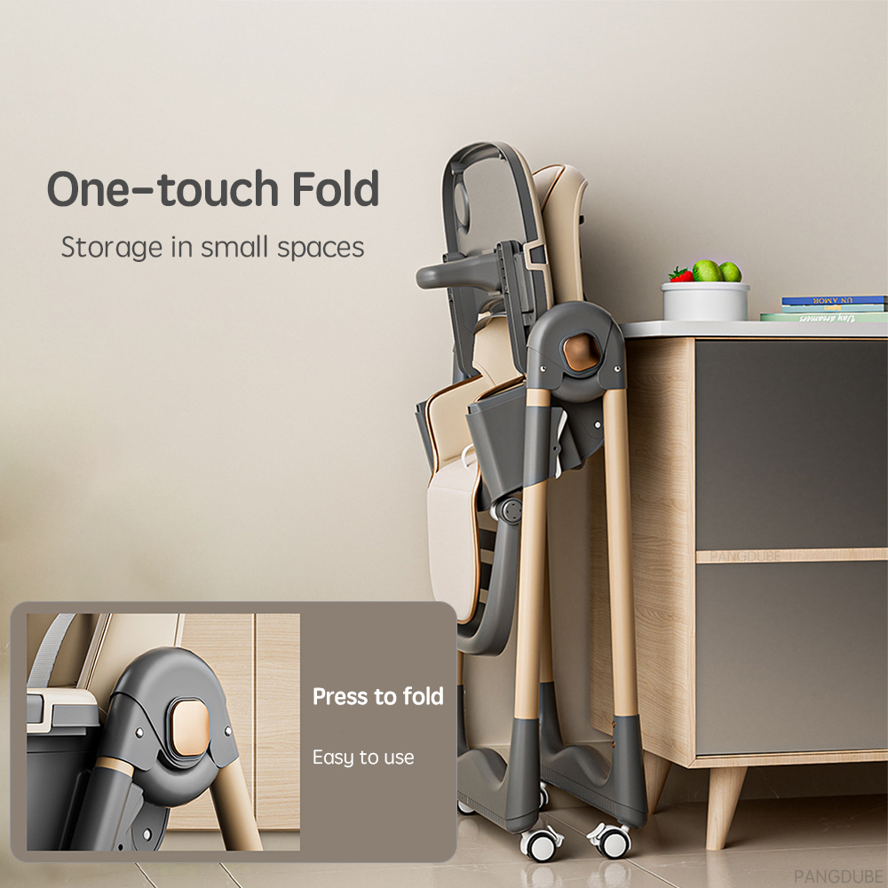 PANGDUpunBaby-Chaise Haute pour l'Alimentation, Pliable, Réglable, Inclinable avec Roues, mir de Rangement