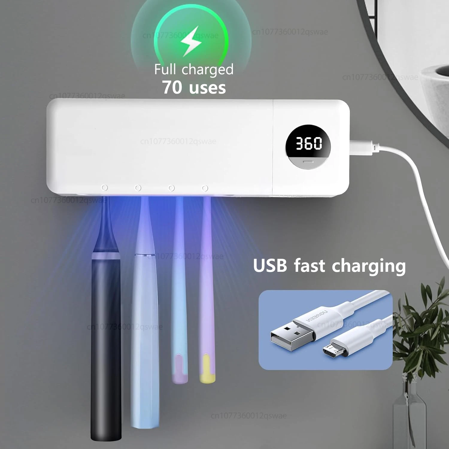 UV Toothbrush Holder Rechargeable Fast Drying Toothbrush Sterilizer With LED Display Wall-mounted Automatic Toothbrush Holders