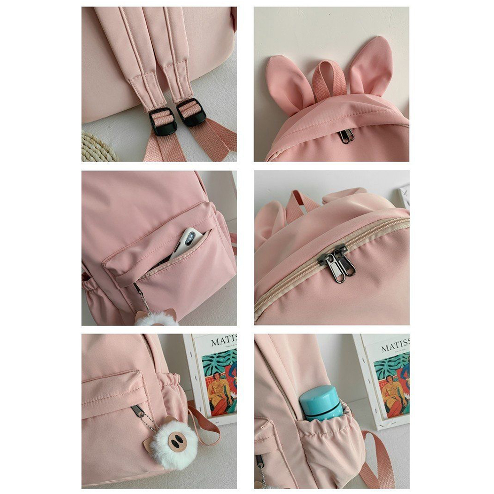 Mochila personalizada y sencilla con Orejas de conejo, nueva moda, tela de nailon, nombre bordado personalizado, bolso de estudiante para hombres y mujeres