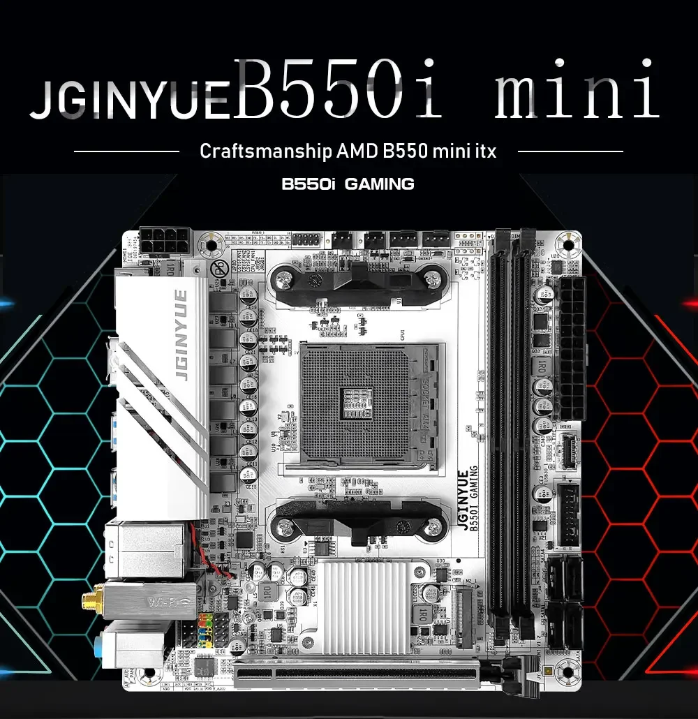 Das JGINYUE AMD B550 AM4 Mini ITX Motherboard unterstützt Ryzen R5 4000/5000 Serie Prozessoren DDR4 RAM PCI-E 4.0 B550i GAMING