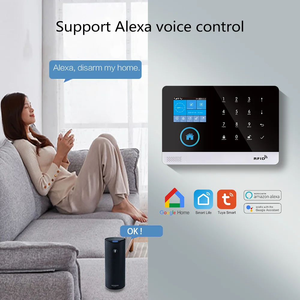 PG-103 Nhà Hệ Thống Báo Động Wifi GSM Báo Động Liên Lạc Nội Bộ Điều Khiển Từ Xa Autodial 433MHz Máy Dò IOS Android Tuya Ứng Dụng Điều Khiển