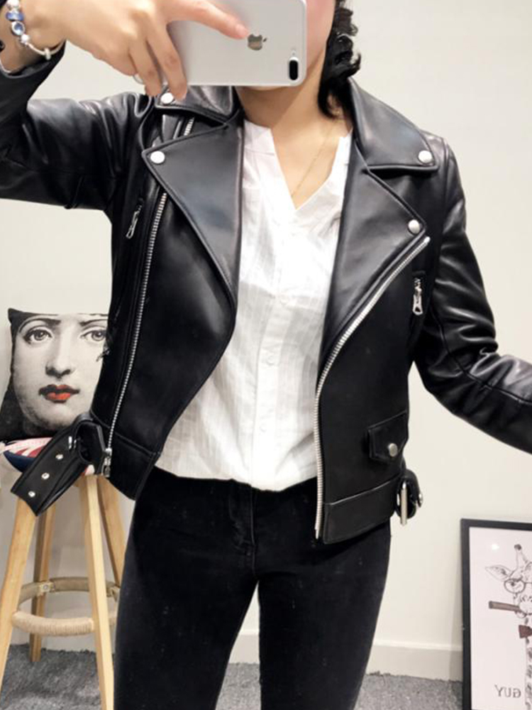 FTLZZ Neue Herbst Frauen Pu Leder Jacke Frau Zipper Gürtel Kurze Mantel Weibliche Schwarz Punk Bomber Faux Leder Outwear