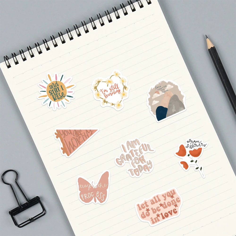 50PCS Boho Style Motivational Phrases Sticker Inspirational Life Come On DIY Study Room Scrapbooking Graffiti Decal Stickers