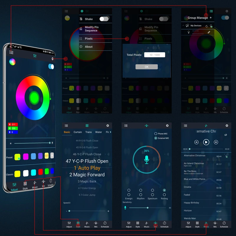 SEAMETAL-tira de luces LED Flexible para coche, Control remoto por aplicación, luces de neón RGB, lámpara de ambiente para decoración de automóviles