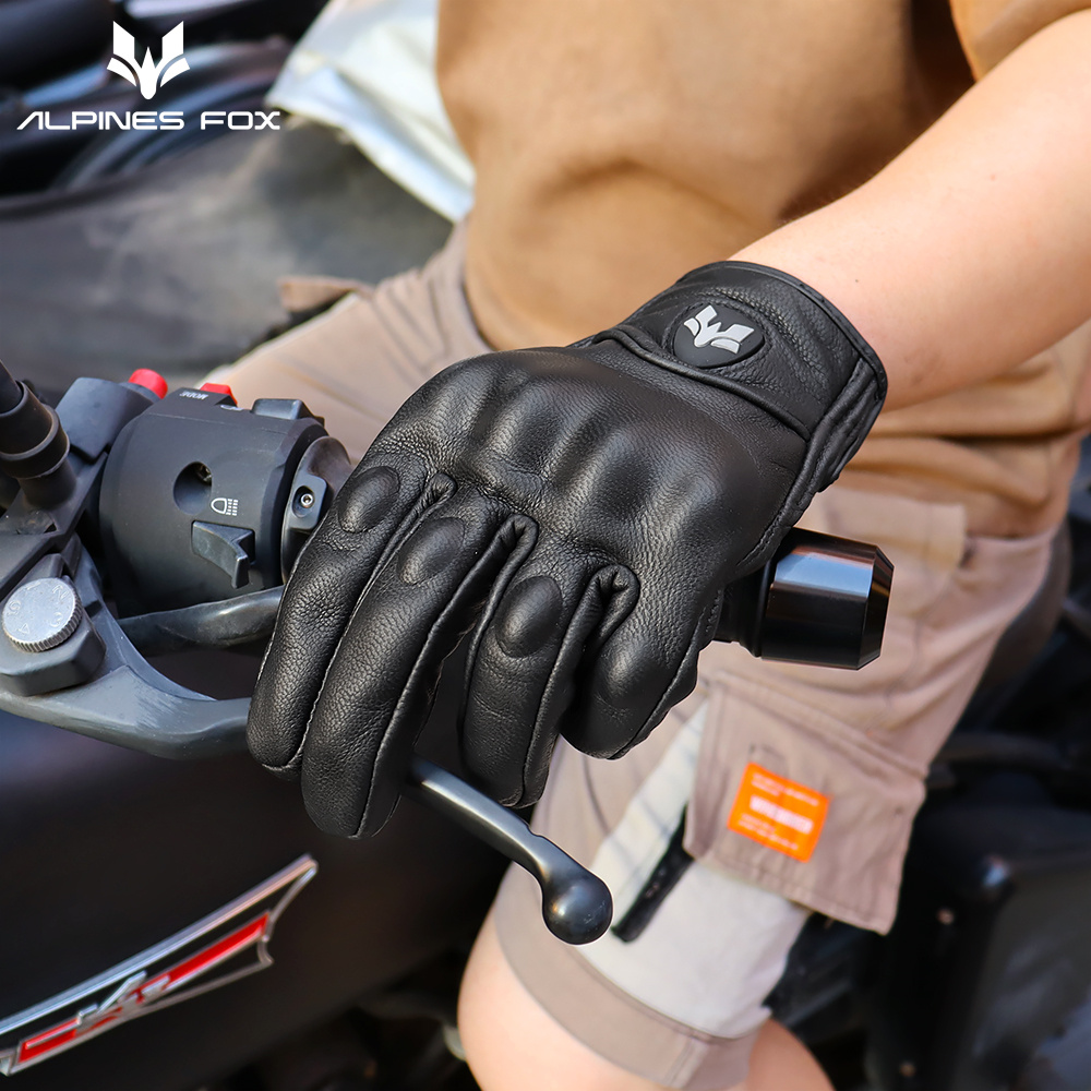 2023 Zomer Nieuwe Vintage Lederen Motorhandschoenen Mannen Zwart Slijtvast Guantes Touchscreen Anti-Slip Retro Motobiker Luvas