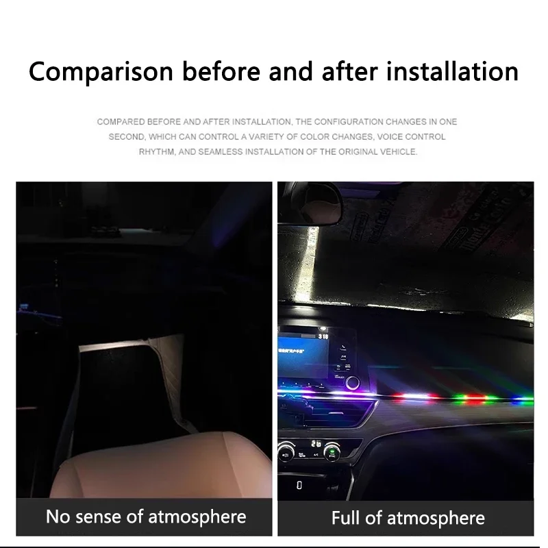 Lámpara LED colorida para Interior de coche, aplicación oculta, Control remoto, atmósfera, USB, luz ambiental para coche, tiras acrílicas, luces para tablero RGB