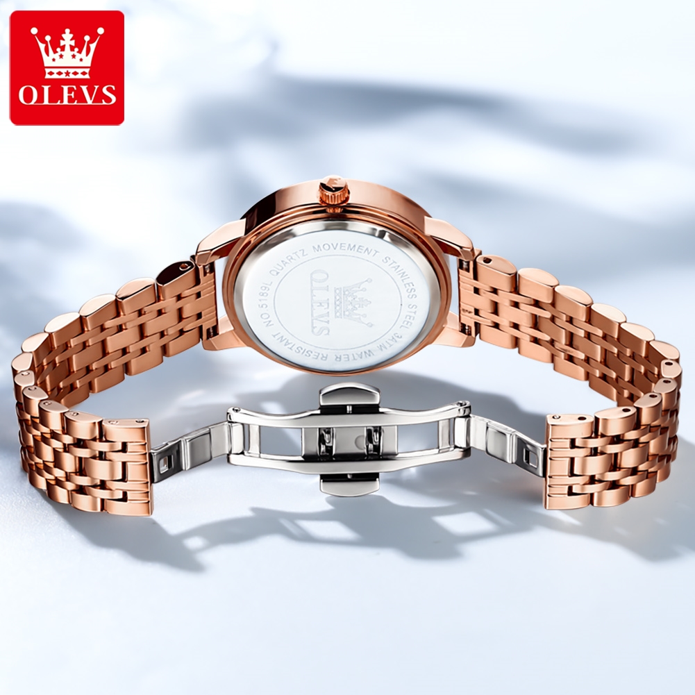OLEVS Relógio de quartzo feminino, diamante incrustado, pulseira de aço, amor, 5189