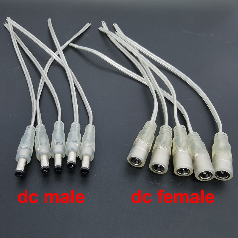 5pcs 20AWG 5A Transparente Wiee DC Feminino Masculino Adaptador de Alimentação Cabo Pigtail 12V Jack Cabo de Extensão 0.2m