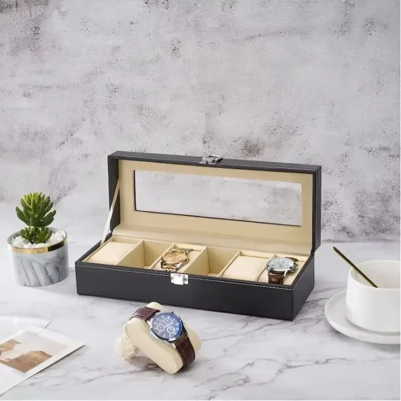 Hot Sale PU Leather Display Storage Collection Organizer Watch Box For Men Watch Display Case With Glass Top