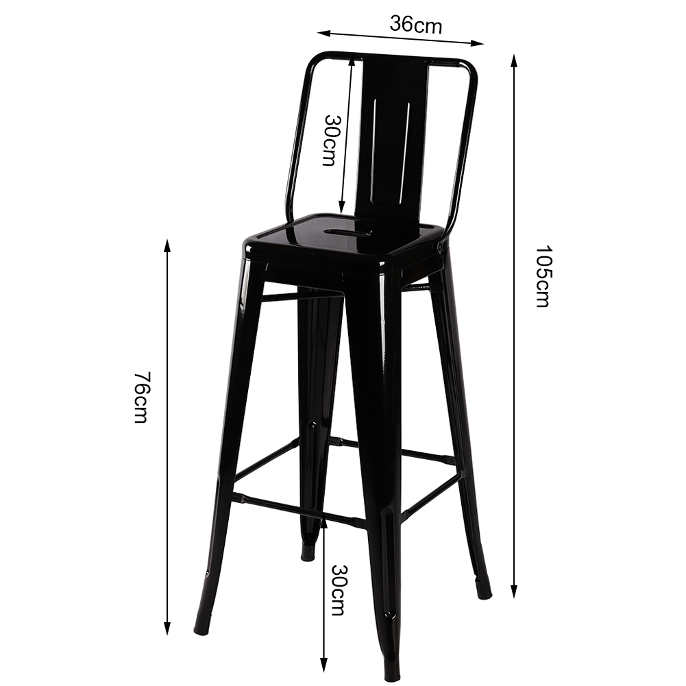 Set of 4 Metal Frame High Bar Stool, Black