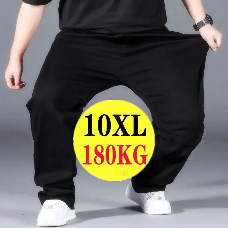 Мужские эластичные мешковатые брюки для бега 3XL-10XL с эластичной резинкой на талии, быстросохнущая уличная одежда, черные спортивные штаны, повседневные брюки больших размеров, свободная посадка