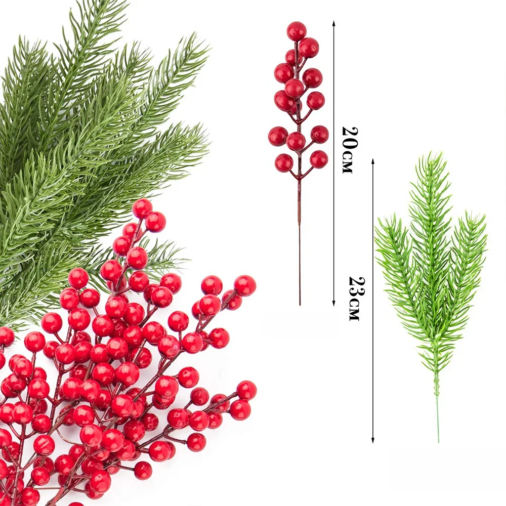 10 個人工松の枝クリスマスヒイラギ赤い果実の茎クリスマスツリー DIY リース装飾クリスマス家の装飾