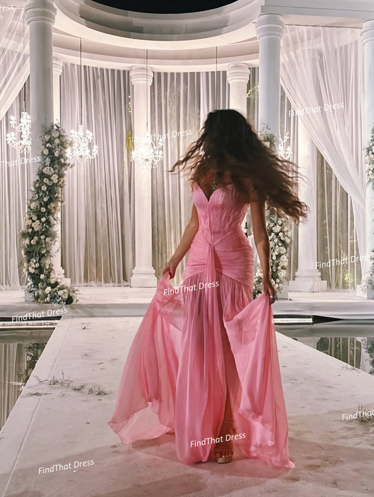 Off Shoulder Chiffon Pleated Sexy Mermaid Backless Evening Dress Floor Length Front Slit Party Gown with Sweep Court Customized