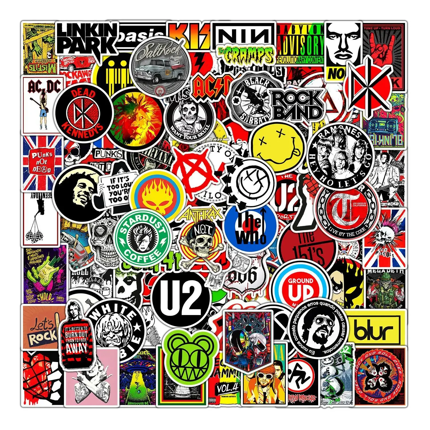 Pegatinas de música de banda de rock estéticas para iPad, teléfono, guitarra, motocicleta, monopatín, taza de equipaje, colección de calcomanías artísticas de moda