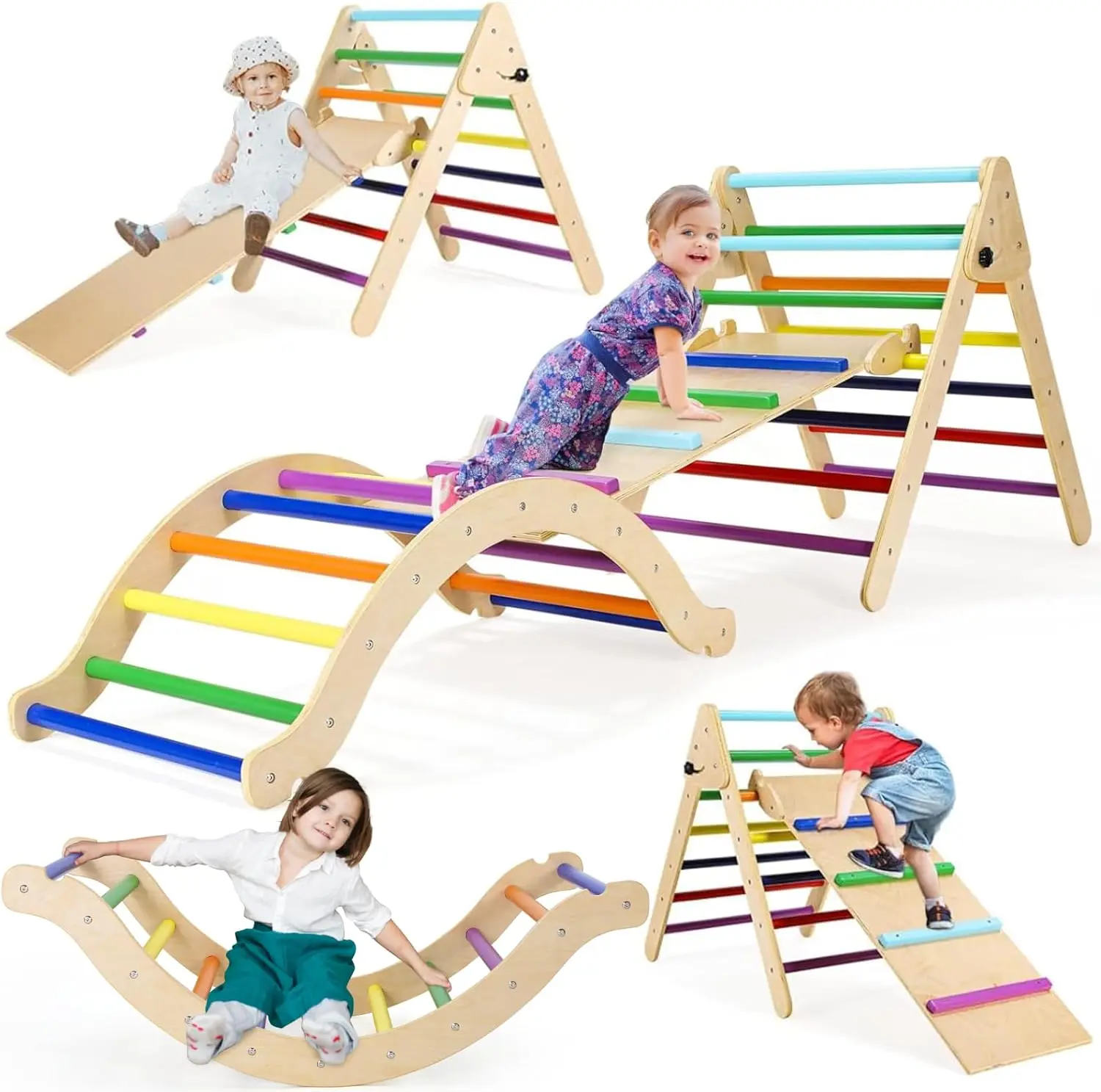 Dobrável 3 em 1 madeira crianças escalada triângulo crianças bebê alpinista escada interior ginásio playground, piquenique triângulo conjunto
