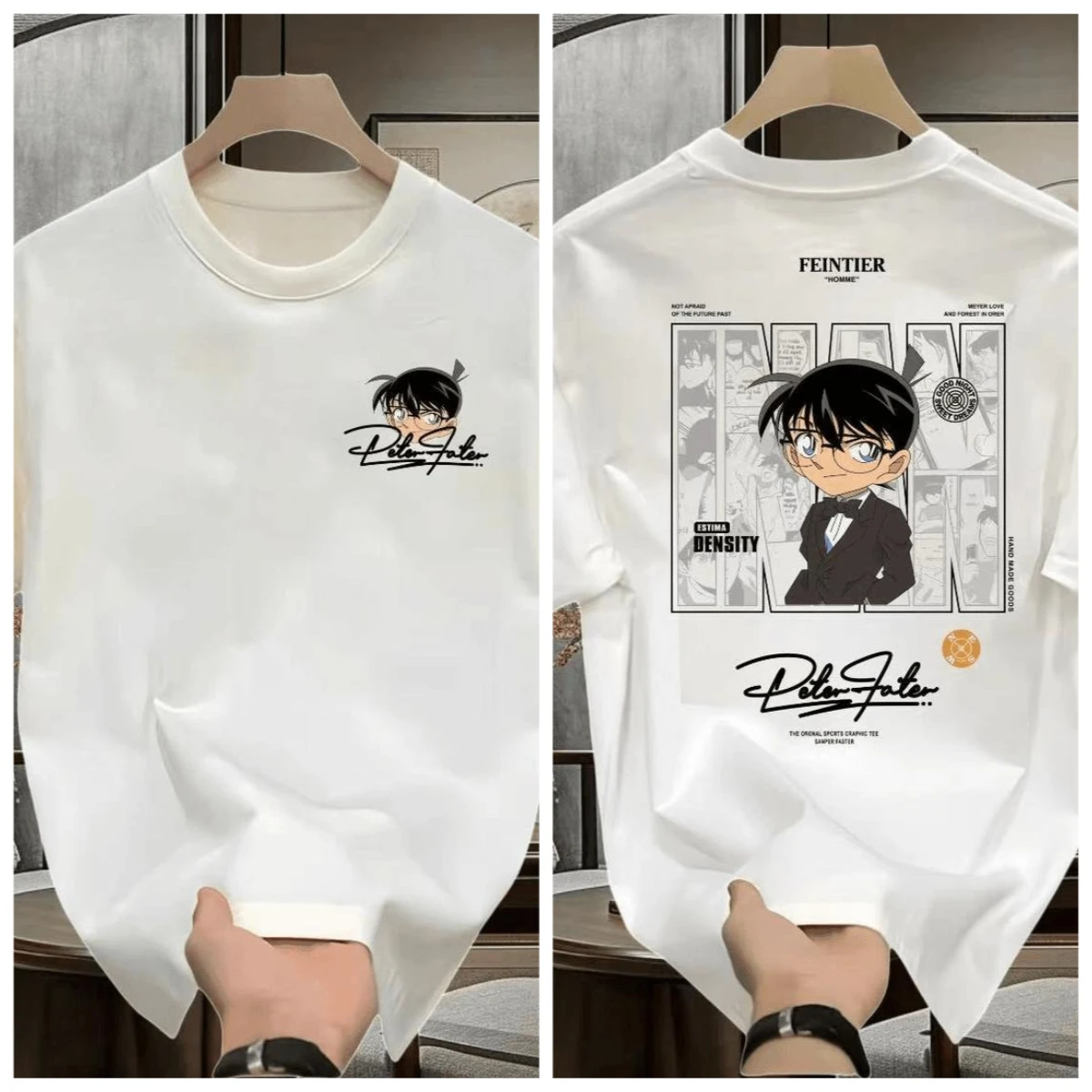 Japonês detetive conan cartoon impresso algodão manga curta camiseta masculina e feminina com o mesmo topo solto esportes e lazer