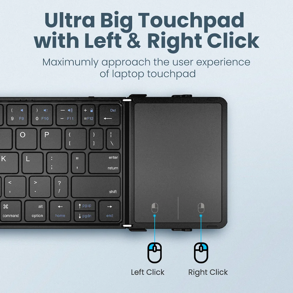 Zusammenklappbare Bluetooth-Tastatur mit Touchpad, kabellose faltbare Tastatur mit PU-Leder für iOS, Android, Windows, unterstützt 3 Geräte