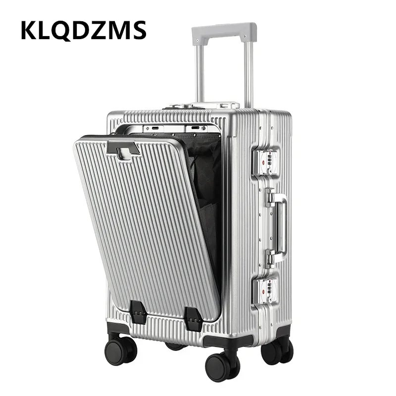 KLQDZMS equipaje con ruedas marco de aluminio maleta de embarque apertura frontal cubierta de carrito para portátil 20 "24" maleta de cabina con carga USB